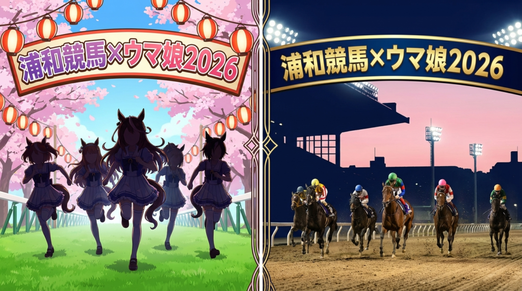 2026年2月26日浦和競馬「ウマ娘特別」「梅花賞」の出走馬予想・馬場状態・ライブ視聴方法を解説したガイドイラスト