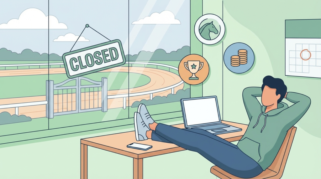 地方競馬休催日に楽天競馬・SPAT4・オッズパークの無料サービスに登録する様子のイメージイラスト