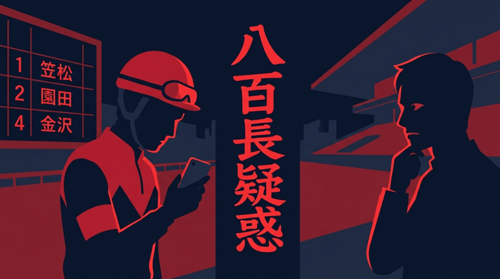 騎手がスマートフォンを隠し持ち観客が疑惑の目を向けるイラスト｜地方競馬八百長疑惑・処分騎手ランキング2026