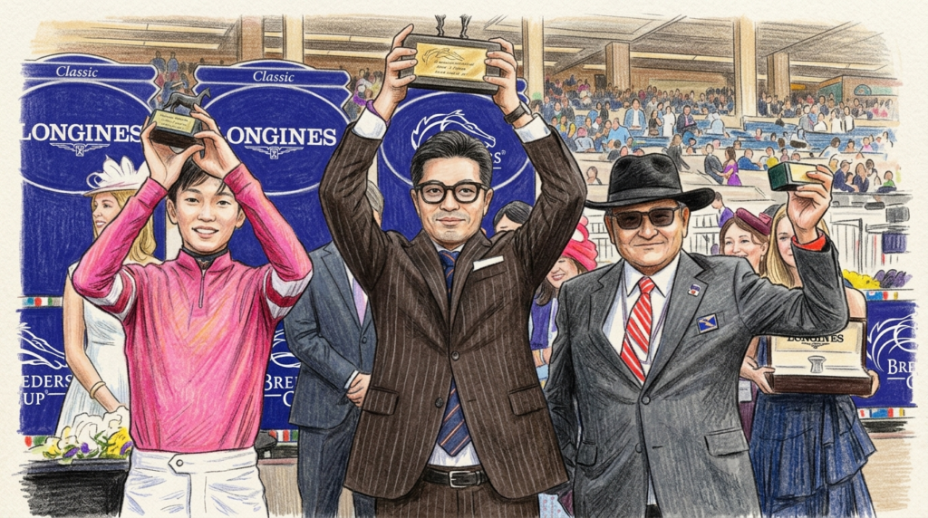 藤田晋オーナーと相性が良い騎手・厩舎・競馬場をインフォグラフィックで解説したイラスト｜2026年最新データ分析