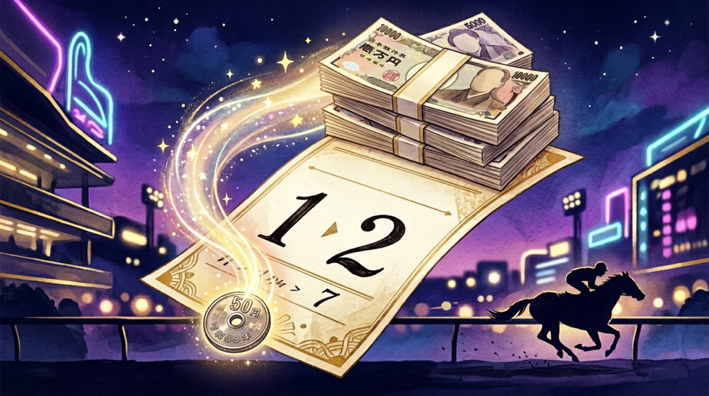 馬単とトリプル馬単のコツ・大井攻略法を解説する競馬予想イメージイラスト
