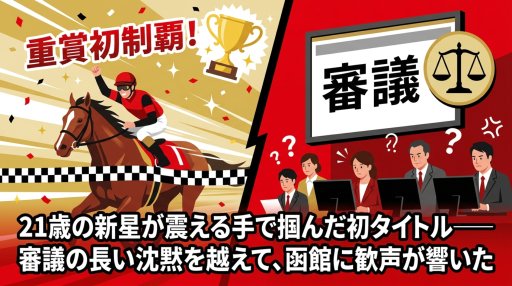 函館記念2026・小林美駒騎手がファウストラーゼンで重賞初制覇・審議・制裁を解説するアイキャッチ画像