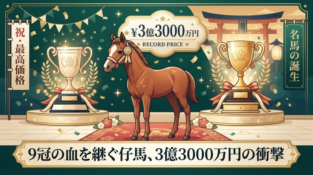 イクイノックスとデアリングタクトの血を引く当歳馬をイメージした牧場の画像